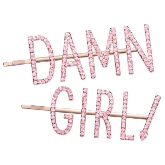 Too Faced HAIR Barrette Damn Girl Pink Rhinestone Hair Pin Set NEW - Picture 1 of 6